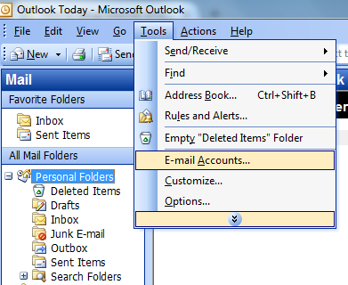 Outlook mail set up image 1